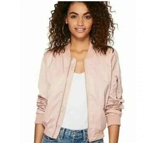 BISHOP + YOUNG Satin Bomber Jacket in Dusty Rose - Picture 1 of 8